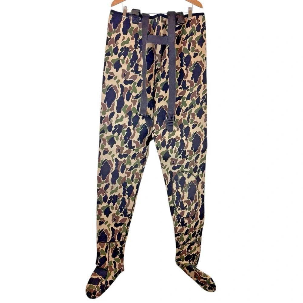 Vintage Upland Camo‎ Fishing Chest Waders Pants Bibs Size Large Neoprene